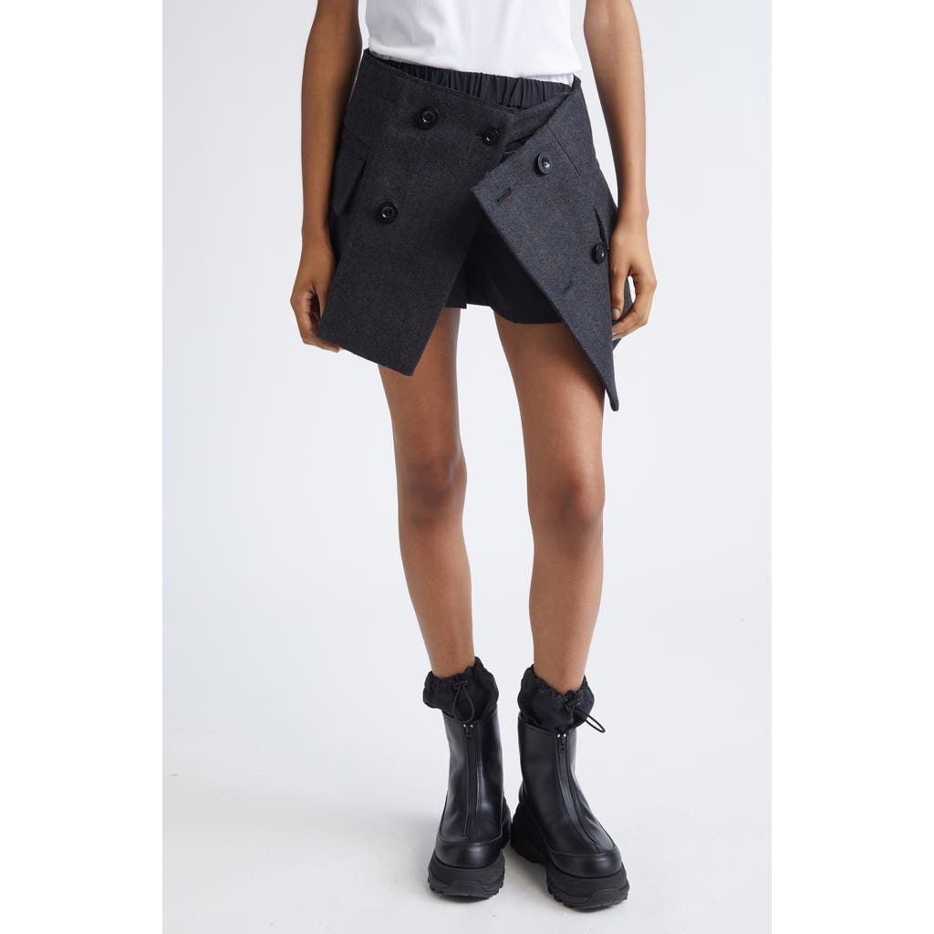 Sacai Plaid Double Face Melton Wool Double Breasted Miniskirt In Blue