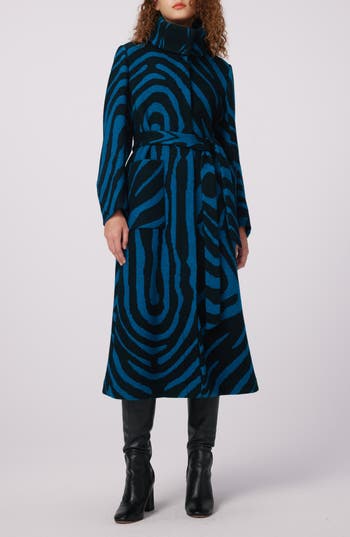 Dvf Starsky Zebra Stripe Wool Blend Coat In Blue