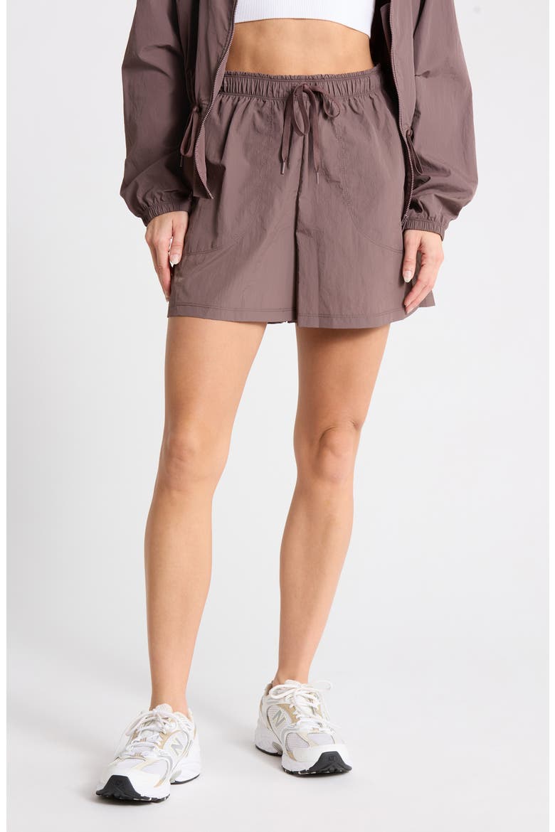 Breakaway Crinkled Long Shorts, Main, color, GREY PLUM