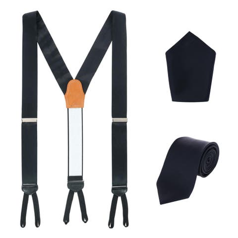 Sutton Solid Color Silk Brace Necktie and Pocket Square Set