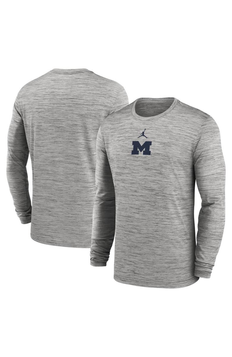 Jordan Brand Men's Jordan Brand Gray Michigan Wolverines 2025 Sideline Velocity Performance Long Sleeve T-Shirt, Main, color, 
