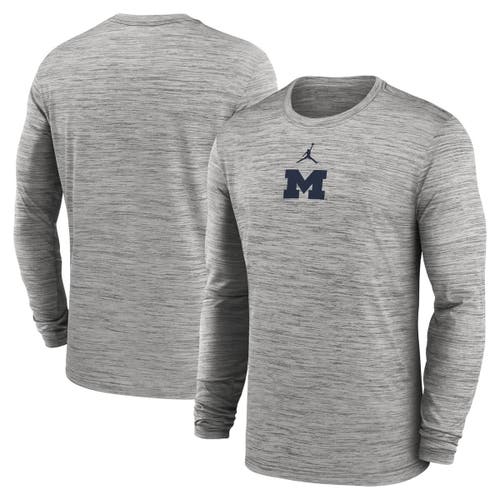 Jordan Brand Gray Michigan Wolverines 2025 Sideline Velocity Performance Long Sleeve T-shirt