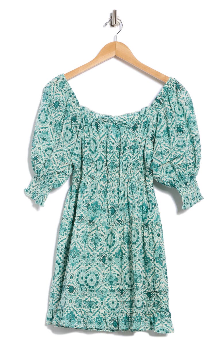 Maisie Off the Shoulder Bubble Sleeve Cotton Minidress, Alternate, color, Teal Mosaic