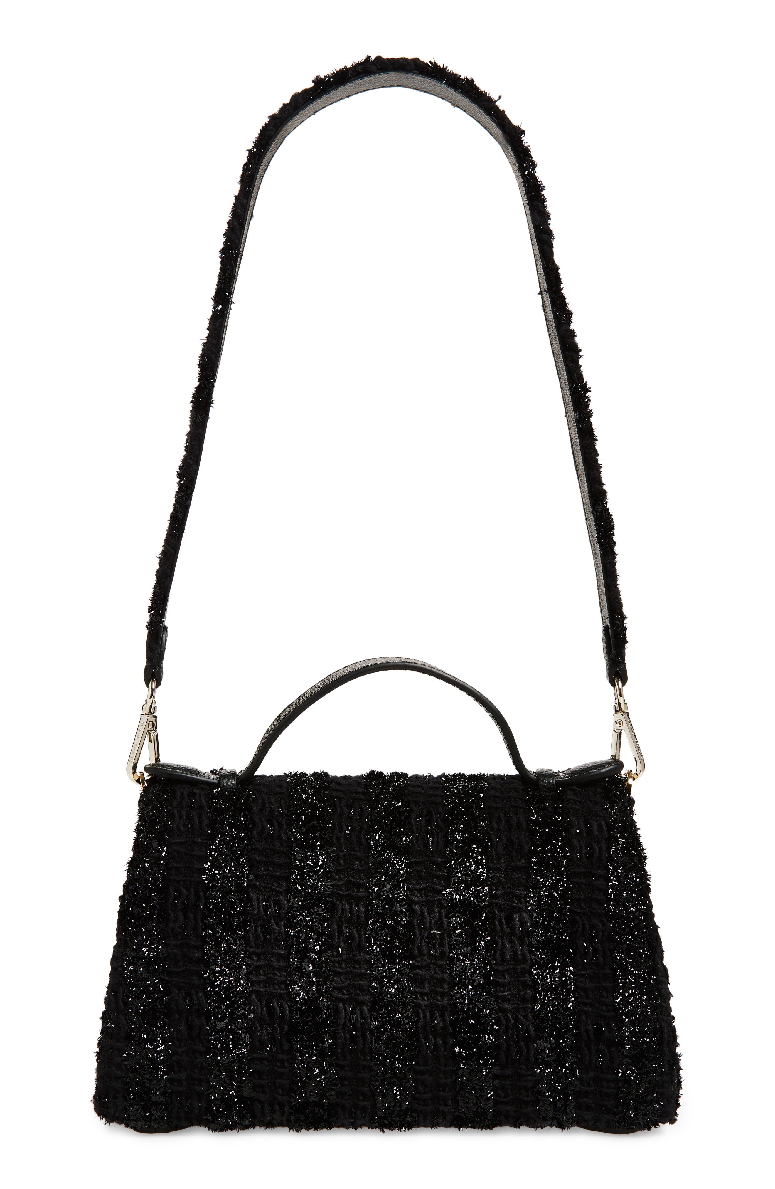 Simone Rocha Pochette Valentine Tweed Shoulder Bag, Alternate, color, Black