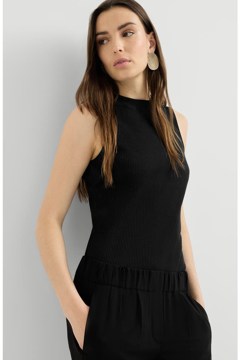 Cotton ribbed jersey top with monili, Alternate, color, Black
