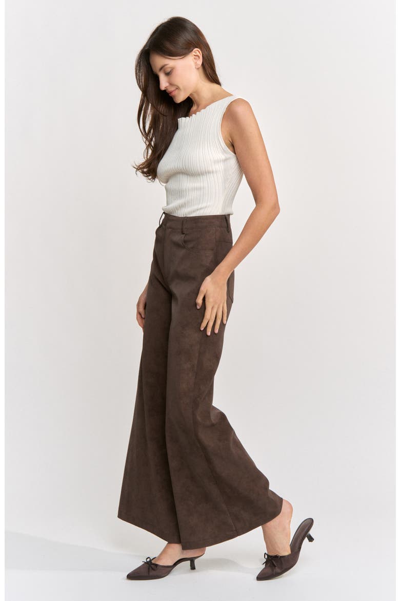 Pauline Wide Leg Faux Leather Pants, Alternate, color, DARK BROWN