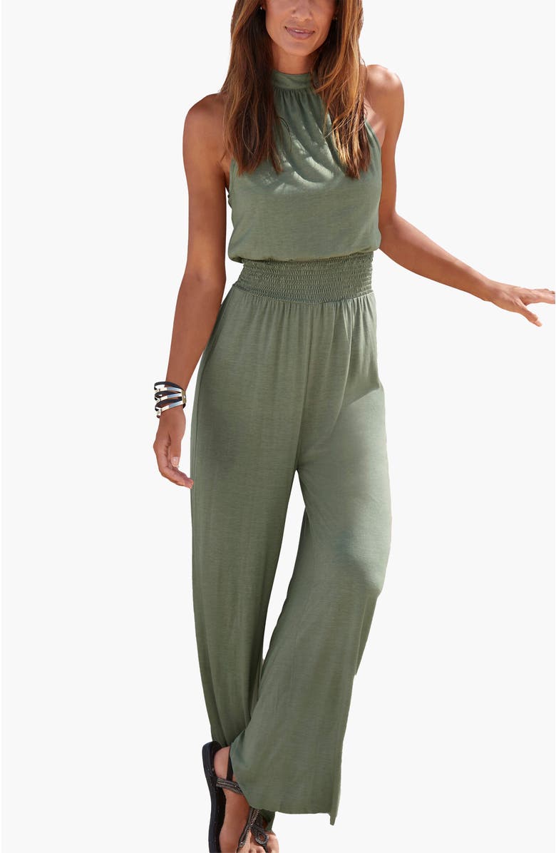 LASCANA Women's Halter Neck Jumpsuit, Main, color, Khaki