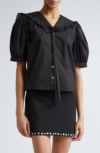 Sandy Liang Florent Puff Sleeve Cotton Poplin Button-Up Shirt | Nordstrom