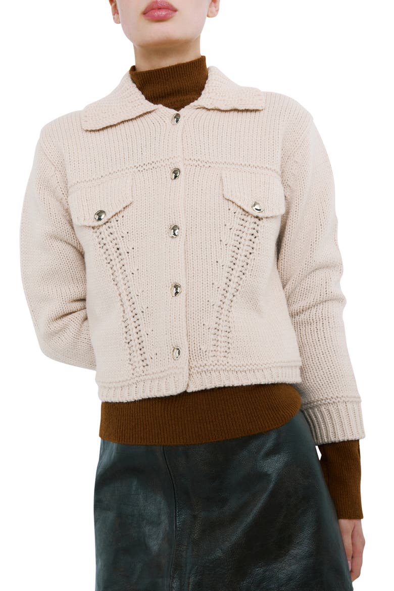 Faceted Button Cardigan, Main, color, SAND