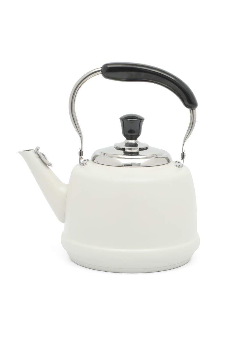 Kingstree Heavy Gauge Stainless Steel Whistling Stovetop Tea Kettle, Alternate, color, Linen White