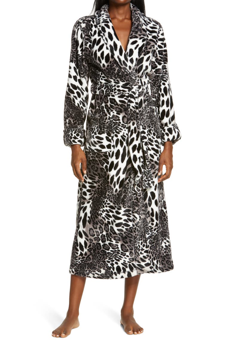Leopard Plush Robe, Main, color, BLACK WHITE