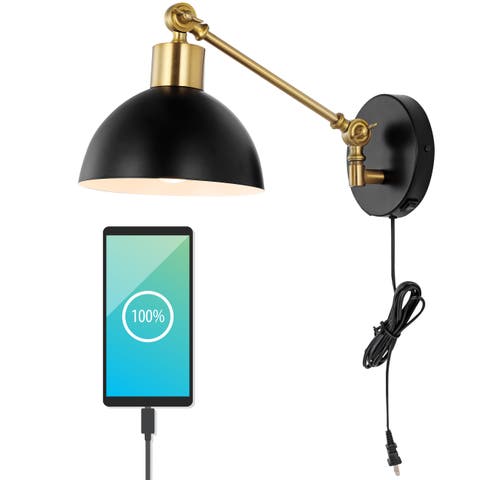 Lisa Swing Arm 1-Light Modern Midcentury Iron USB Charging Port LED Sconce