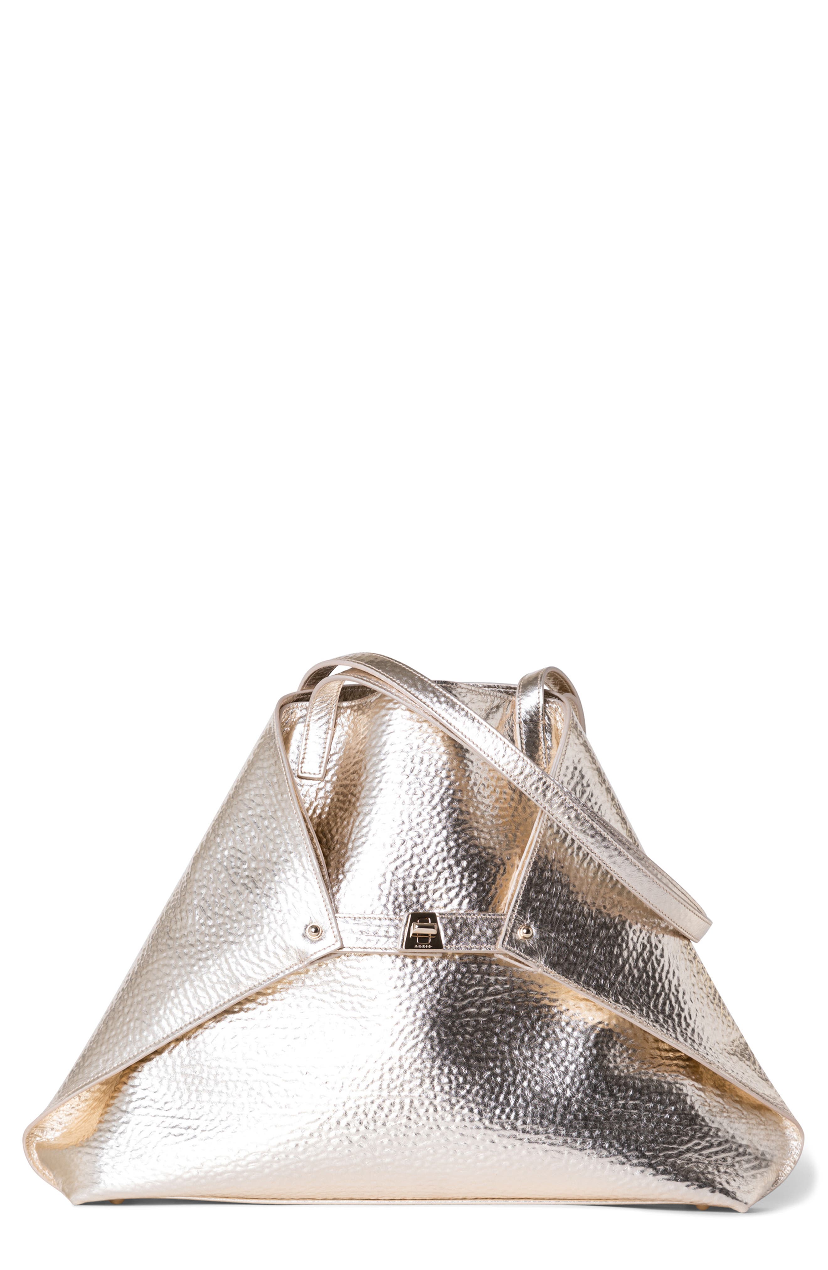 Akris Medium AI Metallic Calfskin Leather Tote, Main, color, 