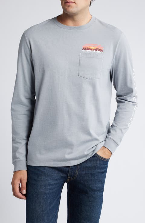 Adirondack Sunset Long Sleeve Cotton Graphic Pocket T-Shirt