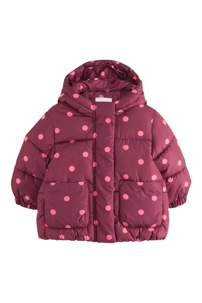 Kids' Polka Dot Hooded Puffer Jacket, Main, color, RED