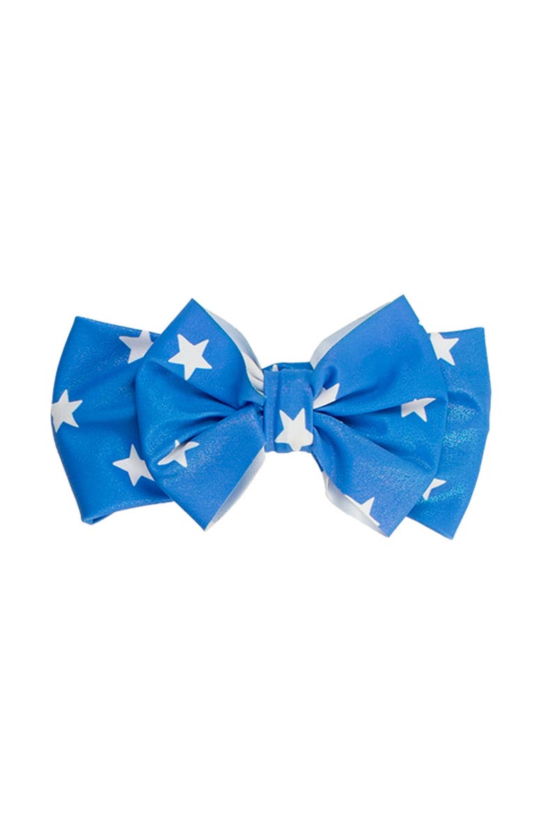 RuffleButts Girls UPF50+ Shimmer Swim Bow Headband, Main, color, Shimmer Blue Star