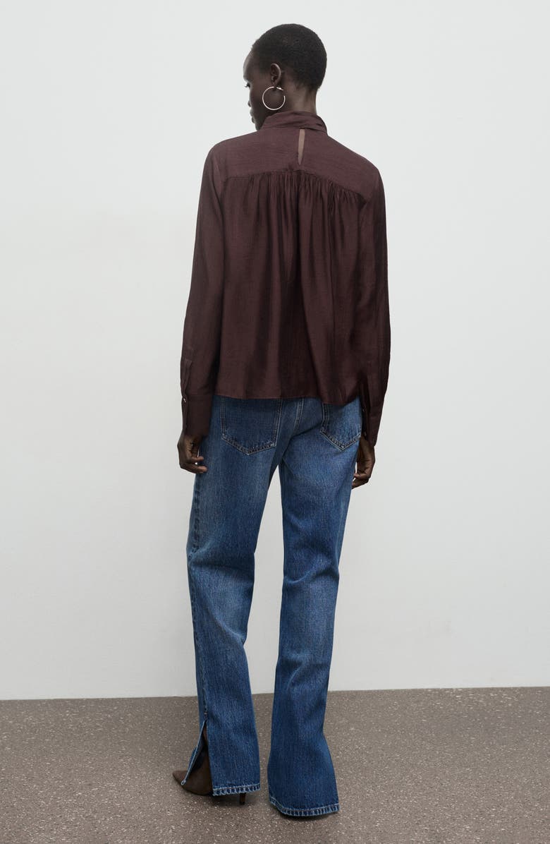 MANGO Long Sleeve Woven Shirt, Alternate, color, Brown