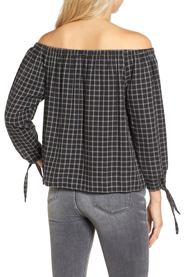 Plaid Off the Shoulder Top, Alternate, color, CLASSIC BLACK