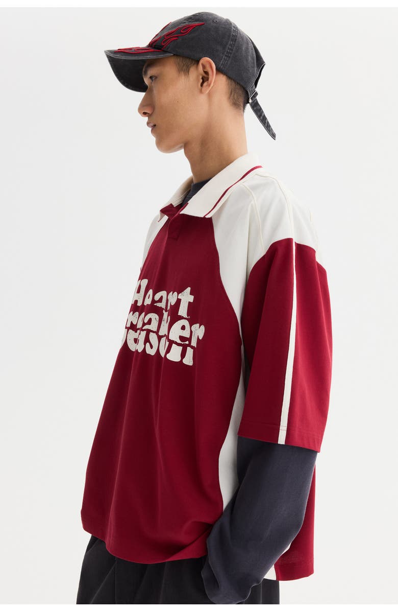 H&M Oversized Fit Polo Shirt, Alternate, color, Red/Heartbreaker Season