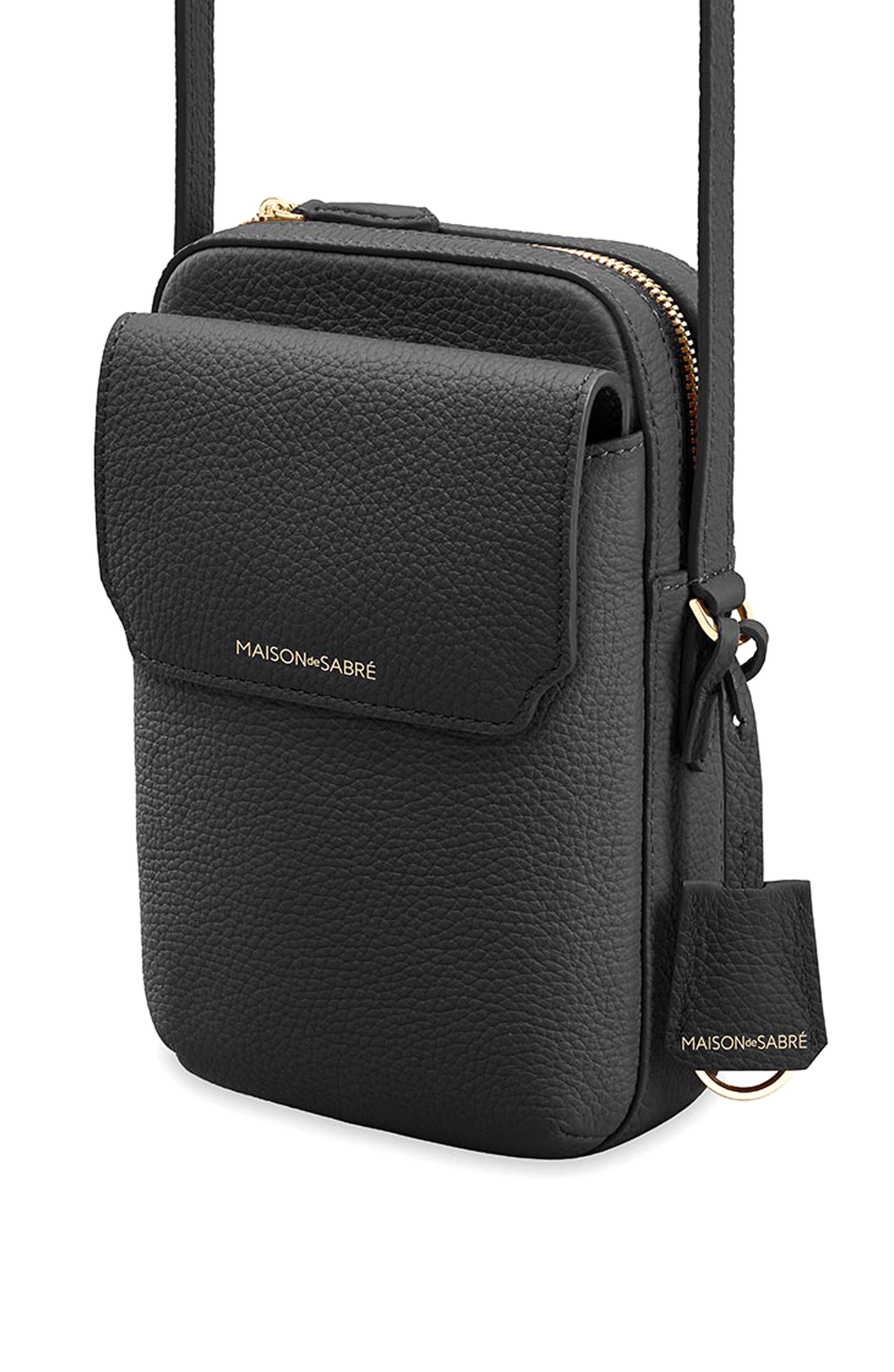 MAISON de SABRÉ Leather Zip Phone Pouch, Alternate, color, Black Caviar