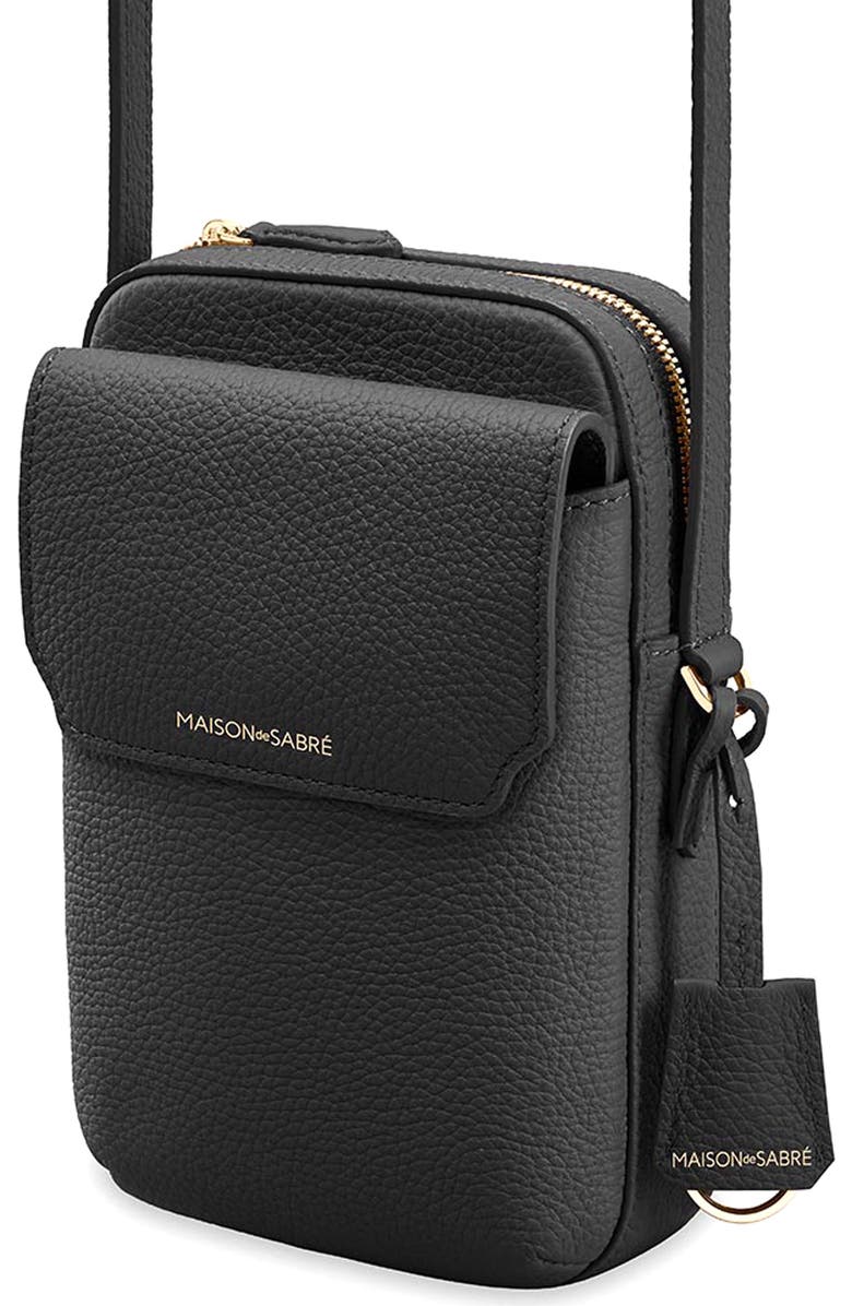 MAISON de SABRÉ Leather Zip Phone Pouch, Alternate, color, Black Caviar