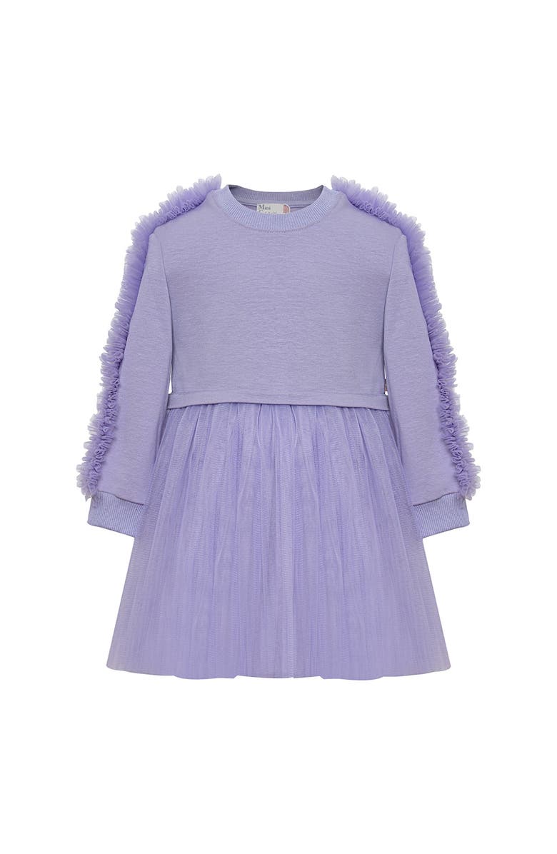 Mini Celebrities Ruffle Sweatshirt Dress, Main, color, Lilac Dream