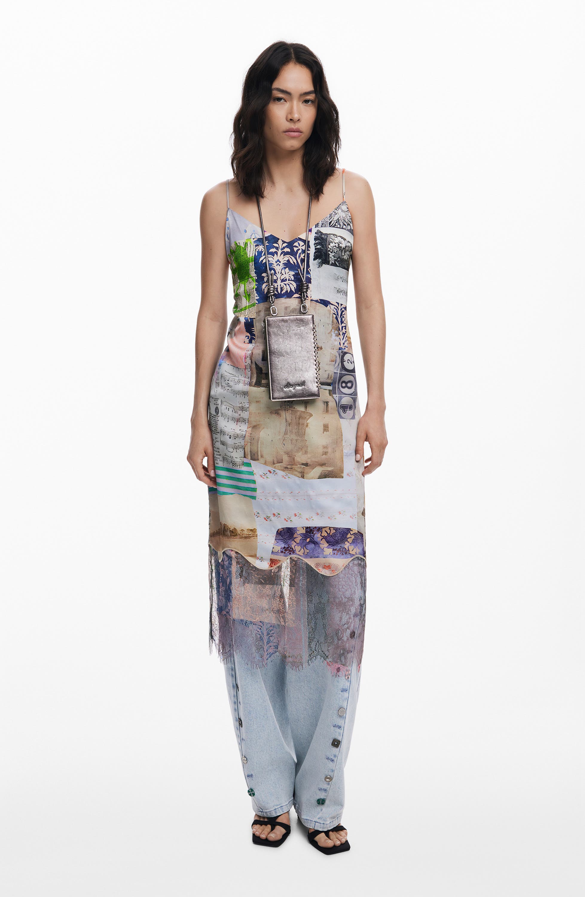 Desigual Metallic Faux Leather Crossbody Bag, Alternate, color, Silver