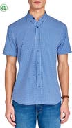 CONSTRUCT Slim Fit Mini Check Recycled 4-Way Stretch Performance Short Sleeve Shirt