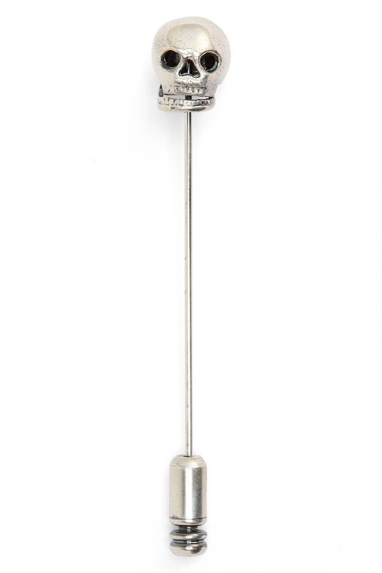 Skull Lapel Pin, Main, color, SILVER