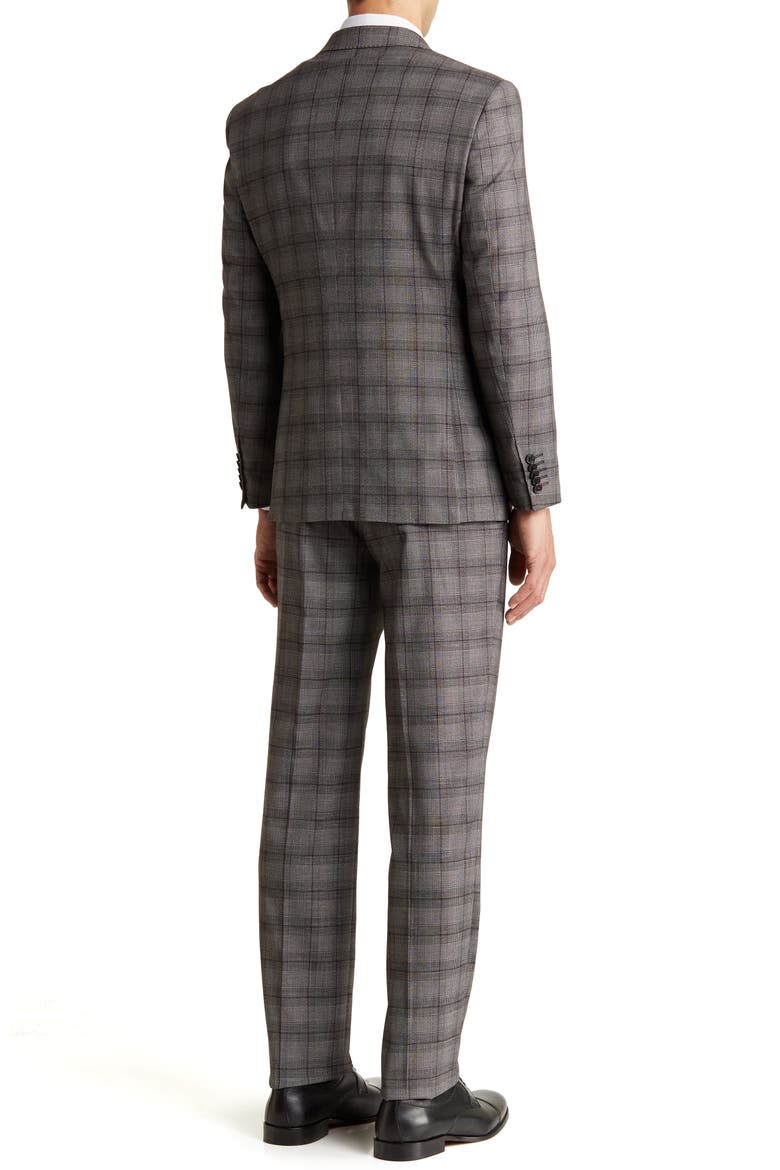 Plaid Double Breasted Peak Lapel Suit, Alternate, color, BLACK/ WHITE