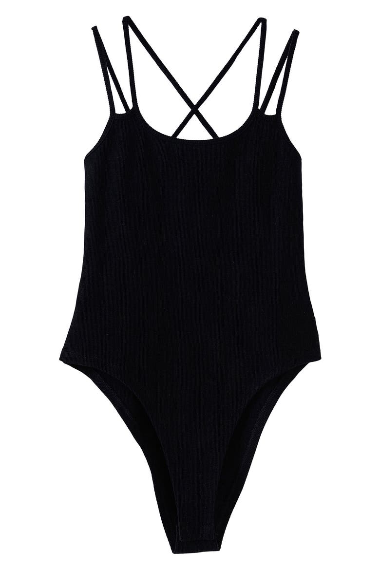 Two-Strap Bodysuit, Alternate, color, BLACK