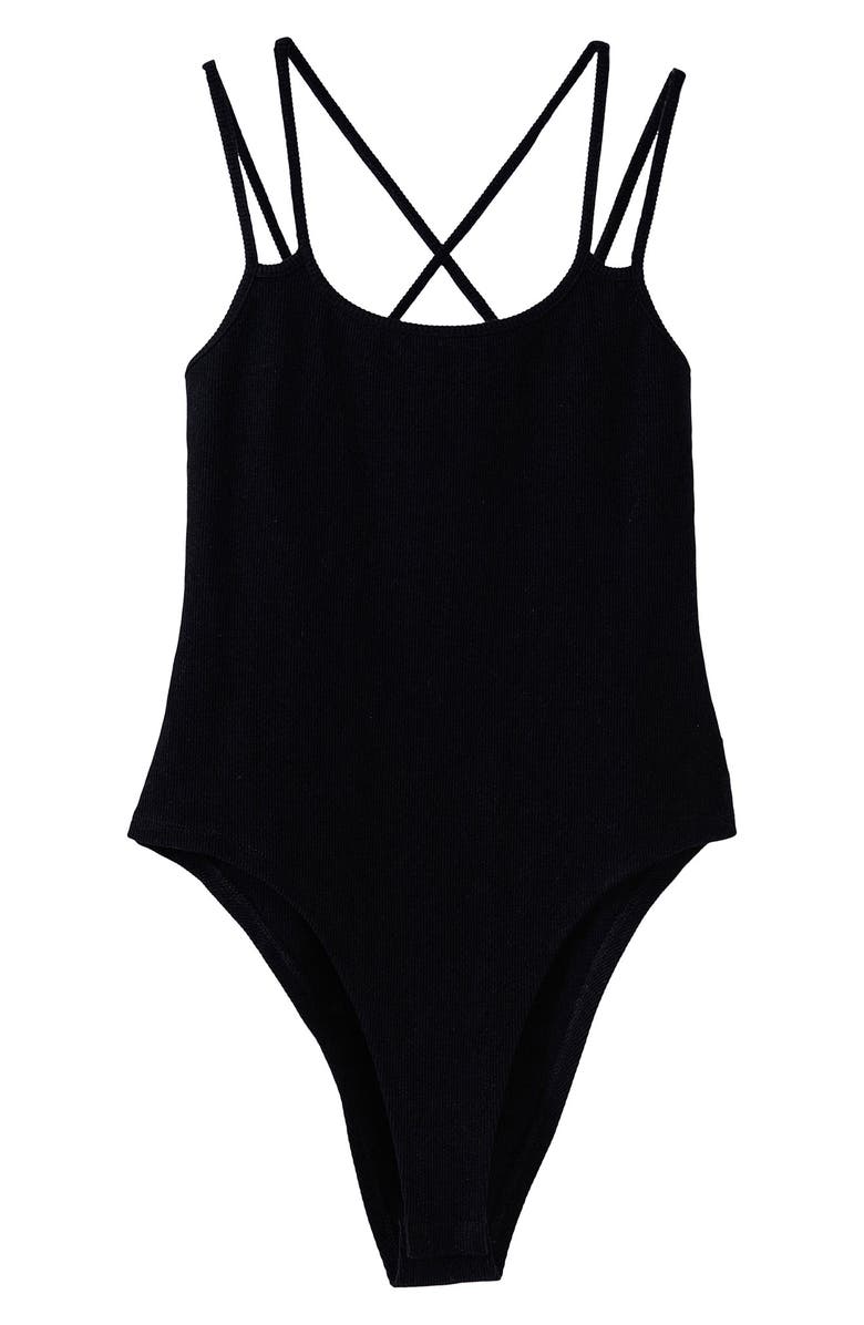 Grey Lab Two-Strap Bodysuit, Alternate, color, Black