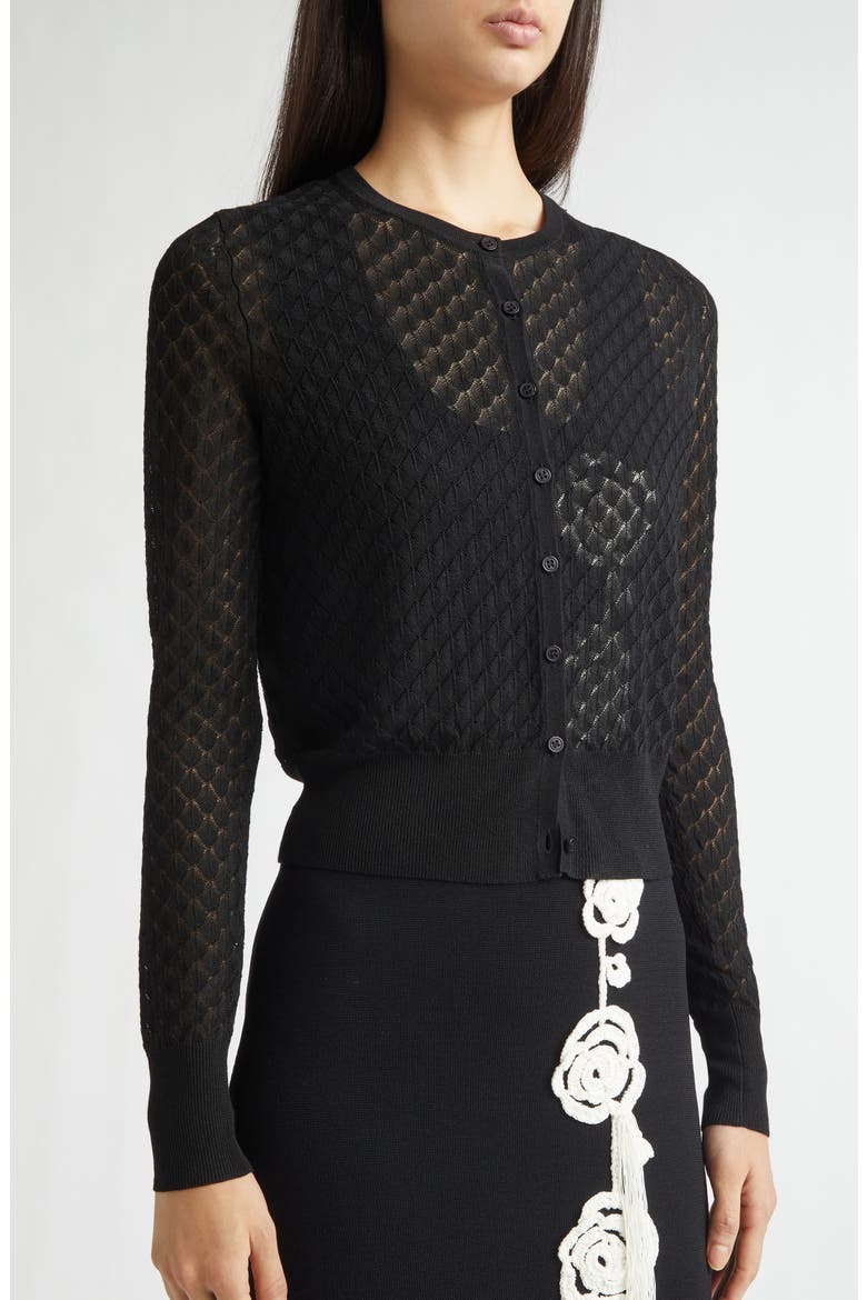 Crop Pointelle Cardigan, Alternate, color, BLACK