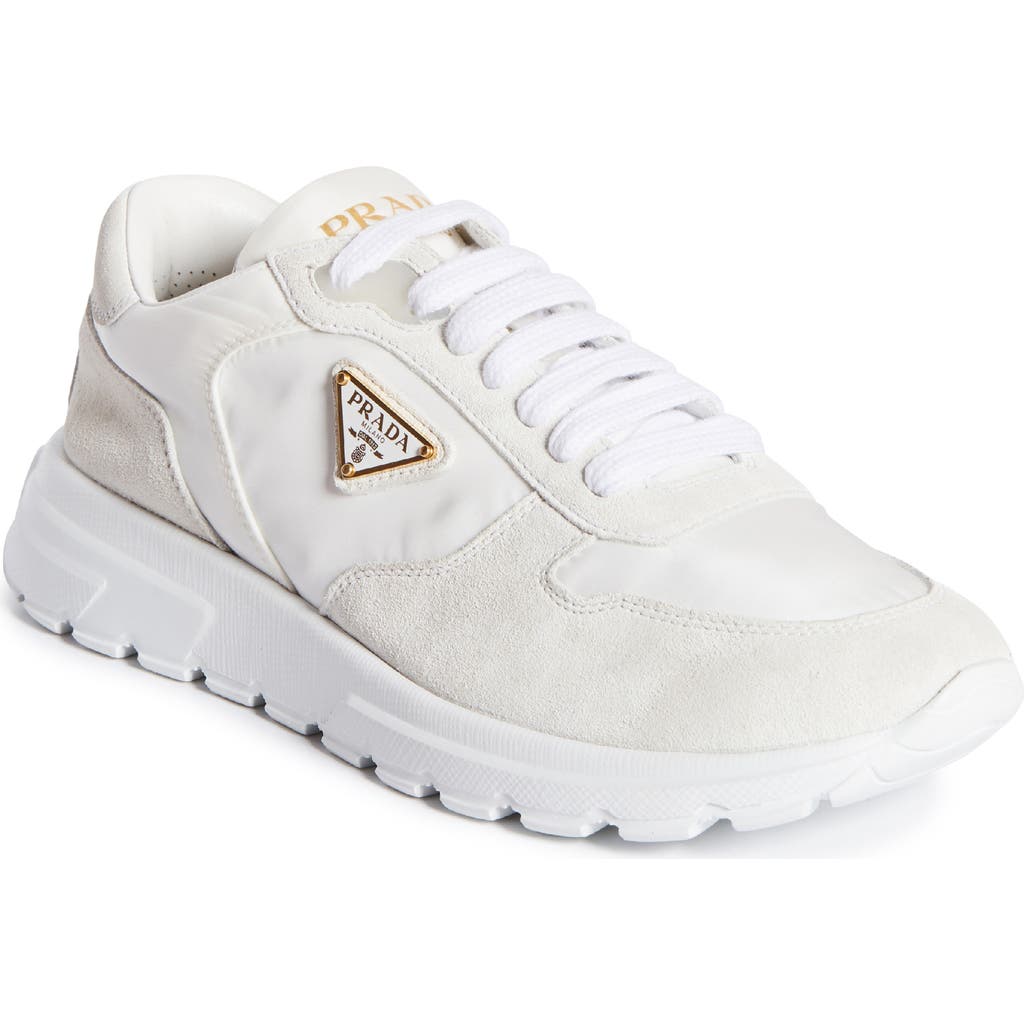 Prada Re-nylon And Suede Prax 2.0 Low-top Sneakers In Bianco