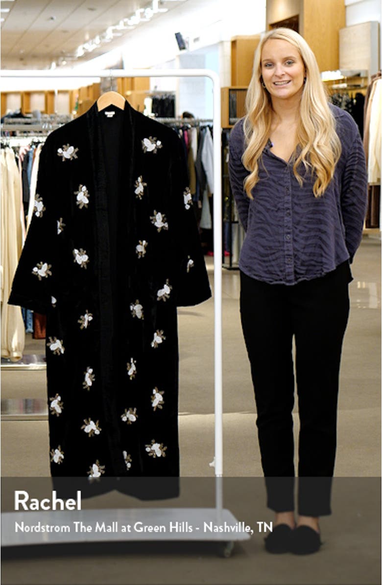 Beaded Floral Open Front Velvet Duster, sales video thumbnail