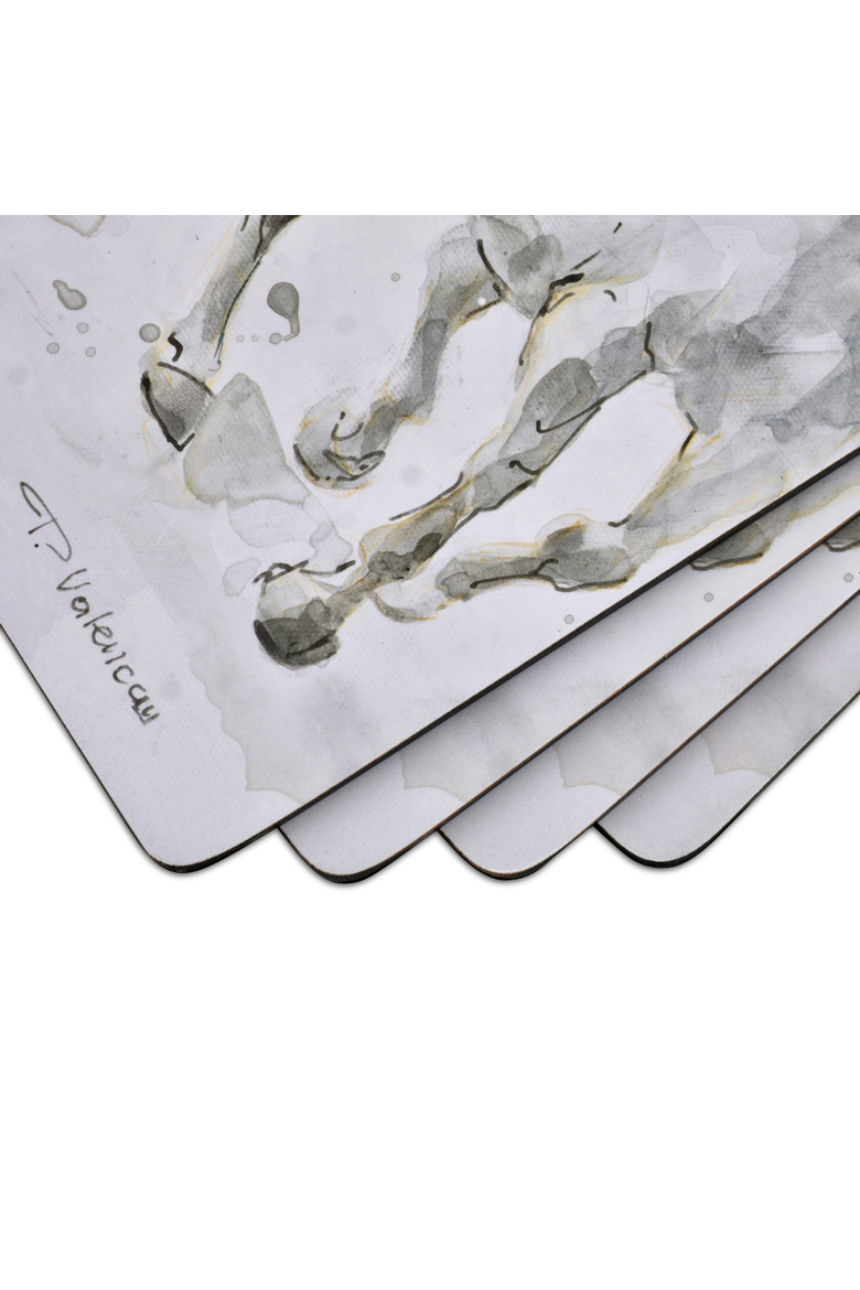 Spirited Horses Set of 4 Cork Back Placemats, Alternate, color, Grey