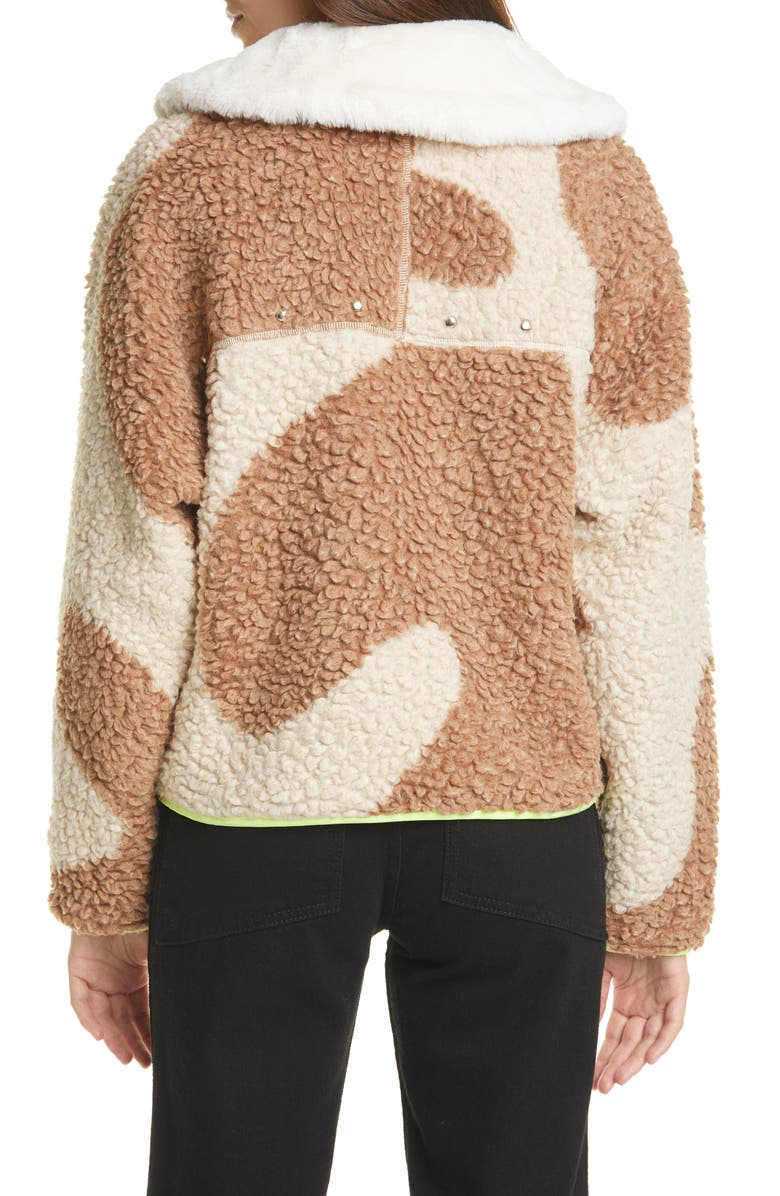 Sandy Liang Bells Faux Fur Collar Fleece Jacket, Alternate, color, 