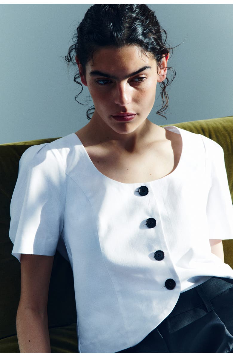 H&M Scoop-neck Blouse, Alternate, color, White