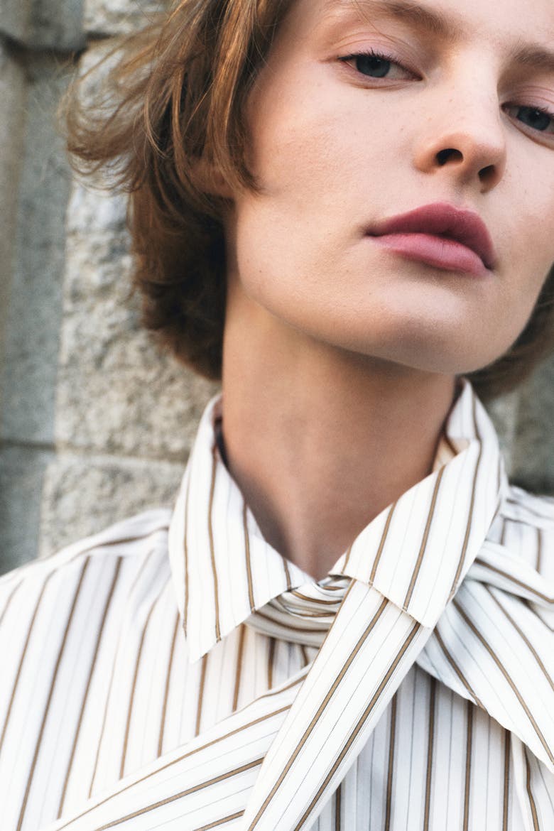 Shirt With Scarf, Alternate, color, White/striped