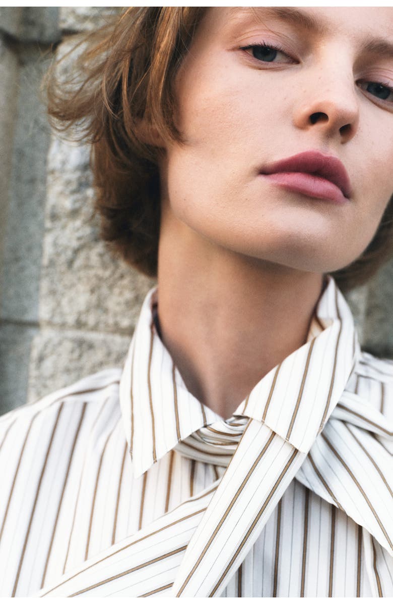 H&M Shirt With Scarf, Alternate, color, White/Striped