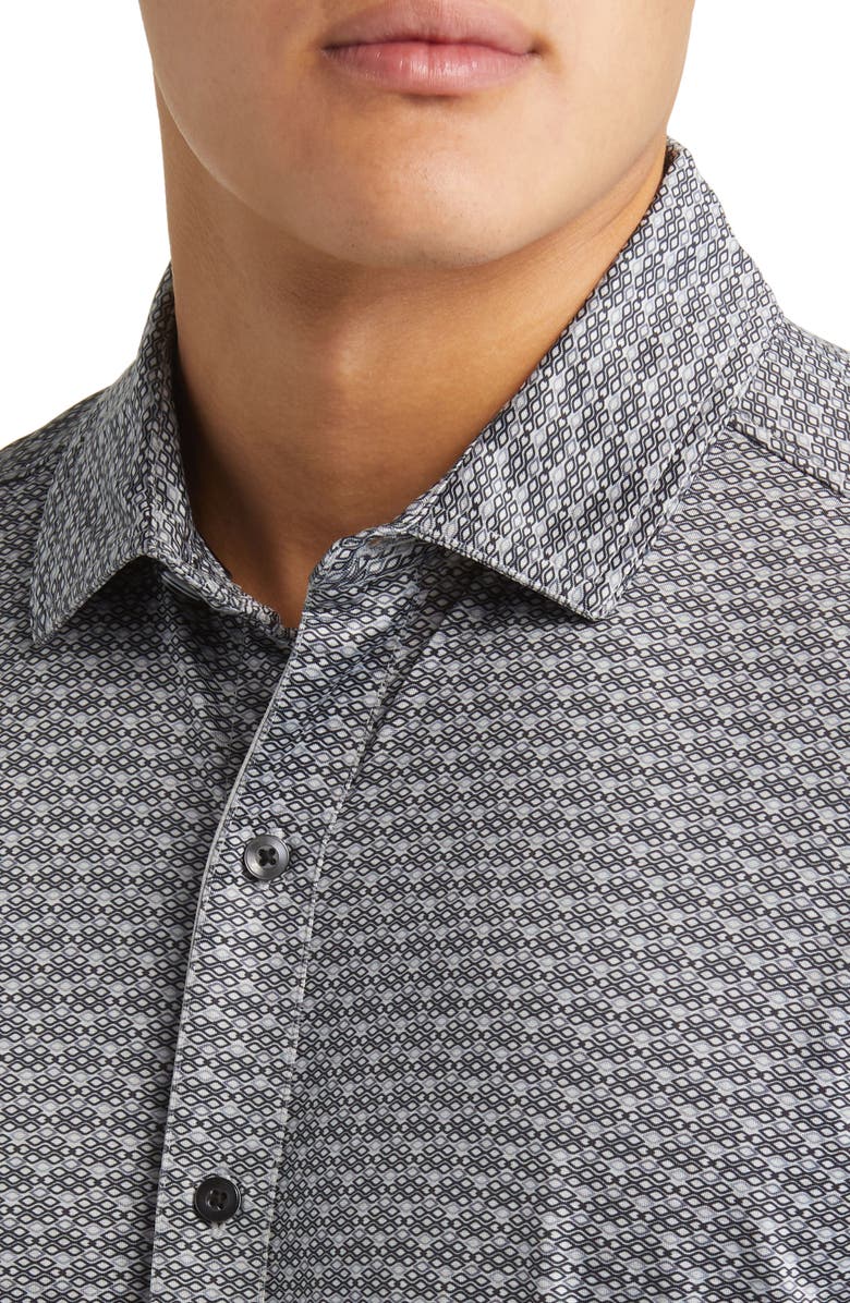 Johnston & Murphy XC4<sup>®</sup> Geo Print Performance Short Sleeve Button-Up Shirt, Alternate, color, Black/ Gray