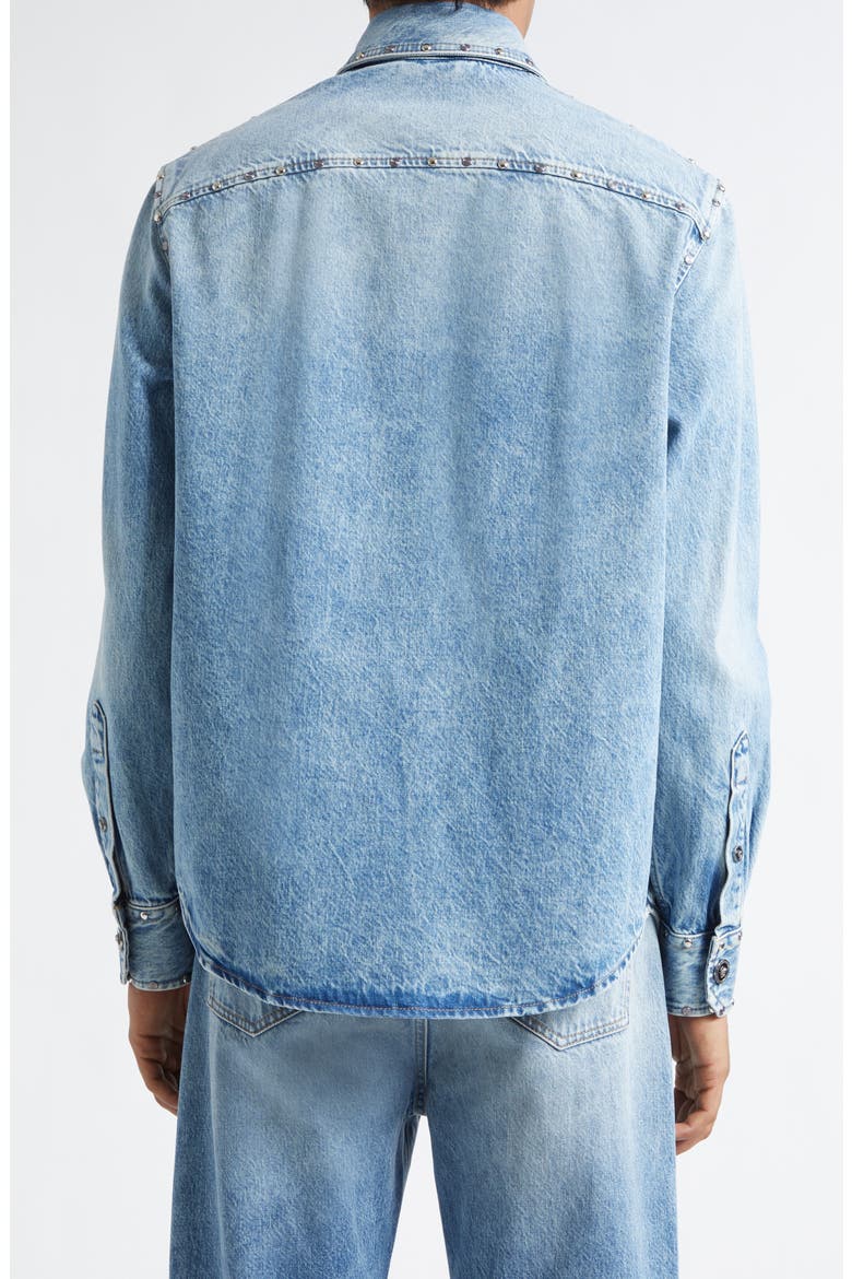 Medusa Studded Denim Button-Up Shirts, Alternate, color, LIGHT BLUE