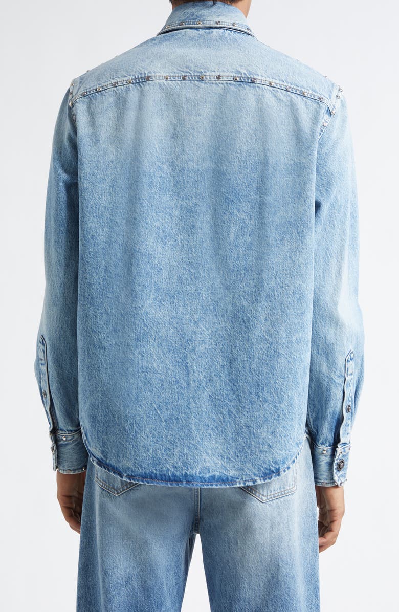 Versace Medusa Studded Denim Button-Up Shirts, Alternate, color, Light Blue