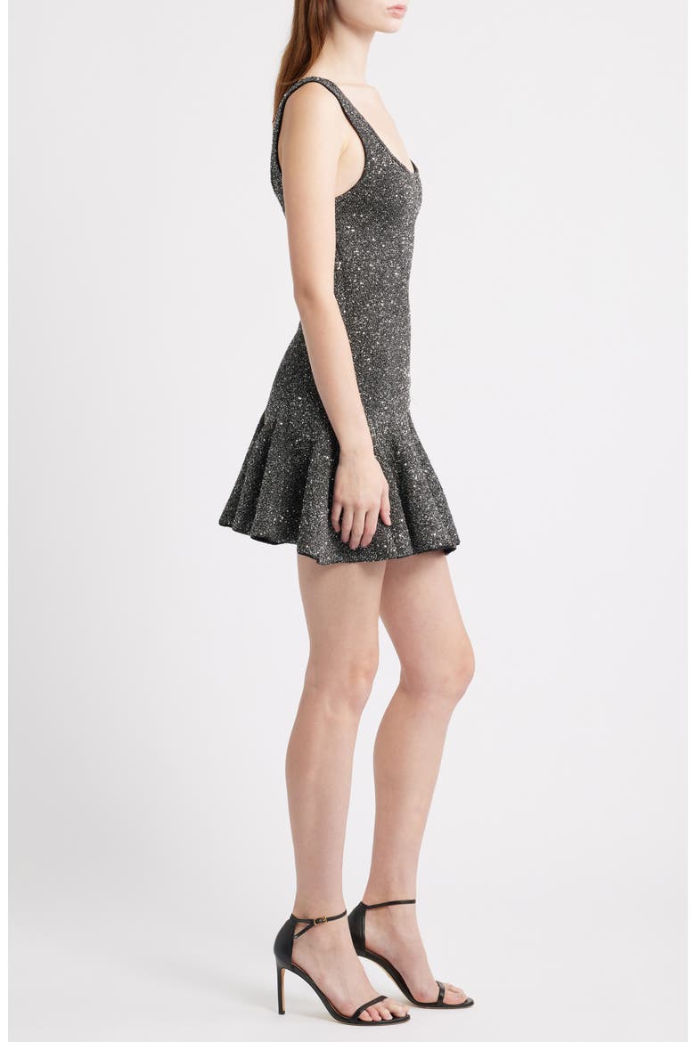 Sarajane Metallic Flounce Hem Minidress, Alternate, color, BLACK