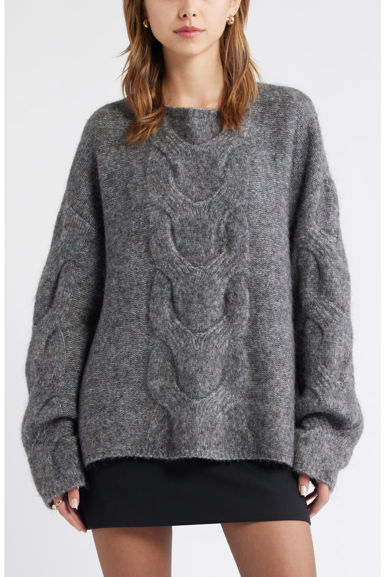 Cable Boatneck Sweater, Main, color, GREY HEATHER
