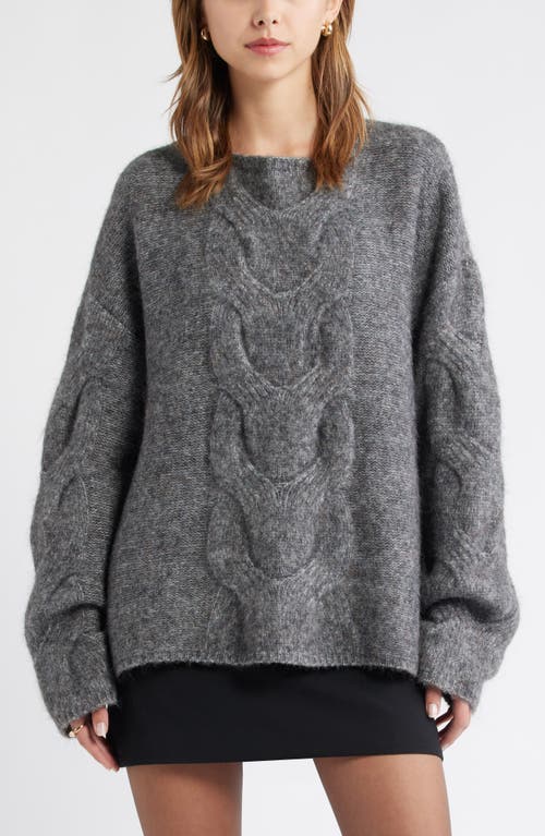 Open Edit Cable Boatneck Sweater In Gray