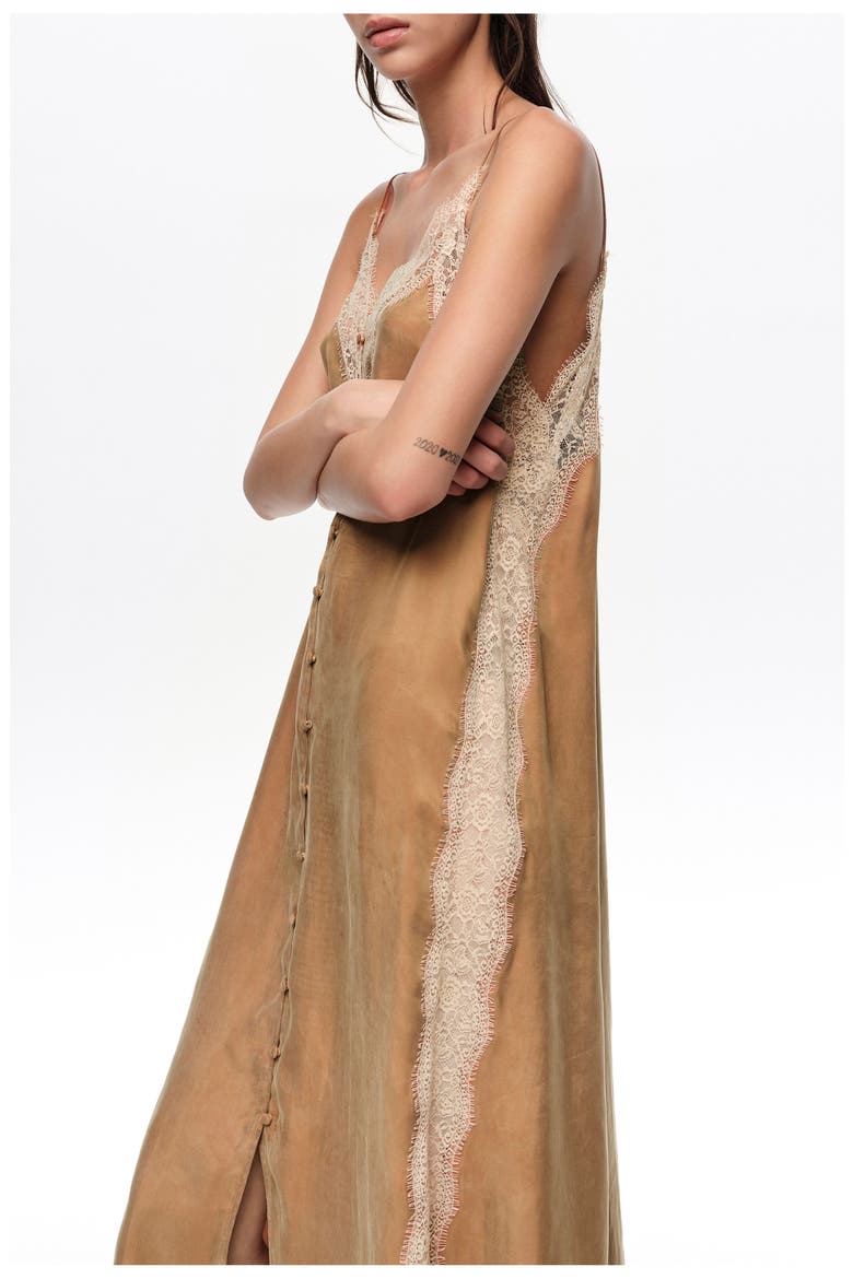 Slip Dress With Contrast Lace, Alternate, color, TOFFEE