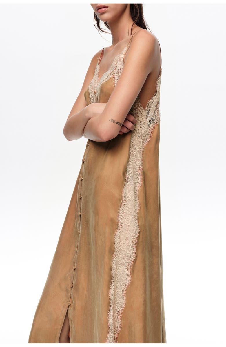 Bimba y Lola Slip Dress With Contrast Lace, Alternate, color, Toffee
