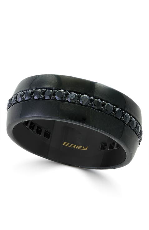 Black Sapphire Textured Band Ring in Sterling Silver