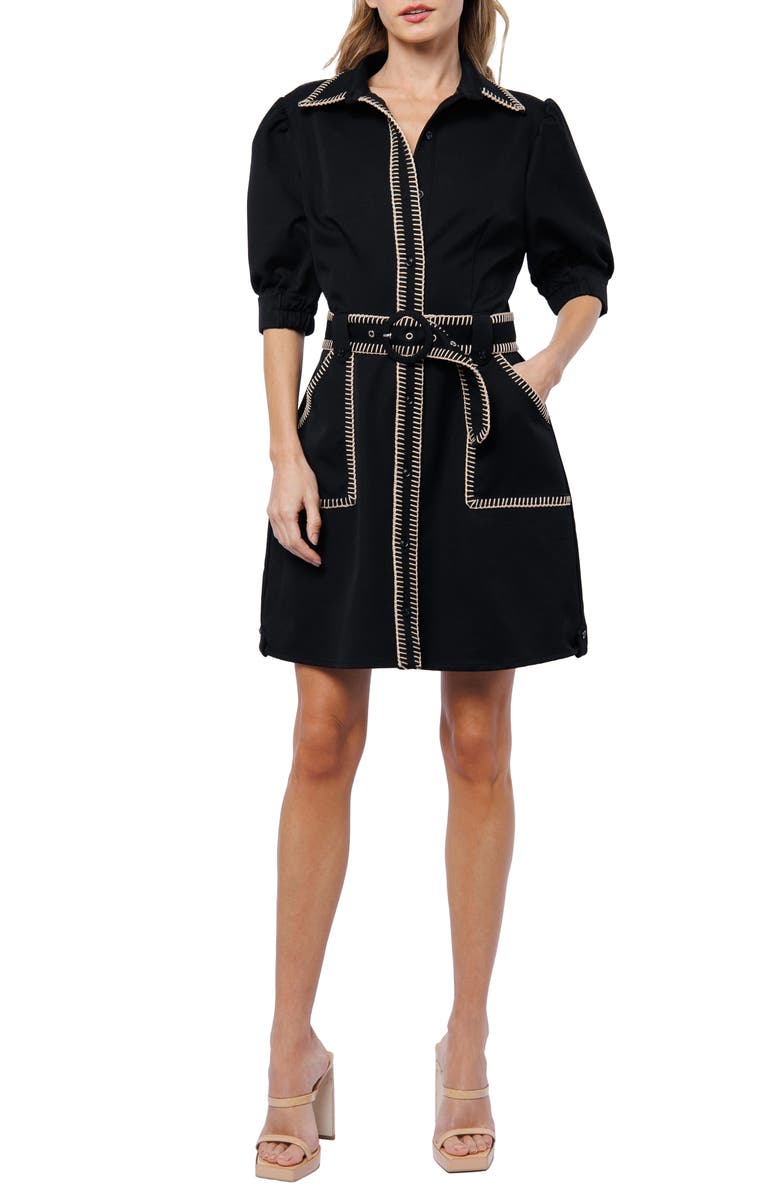 CIEBON Whipstitch Short Sleeve Shirtdress, Main, color, Black